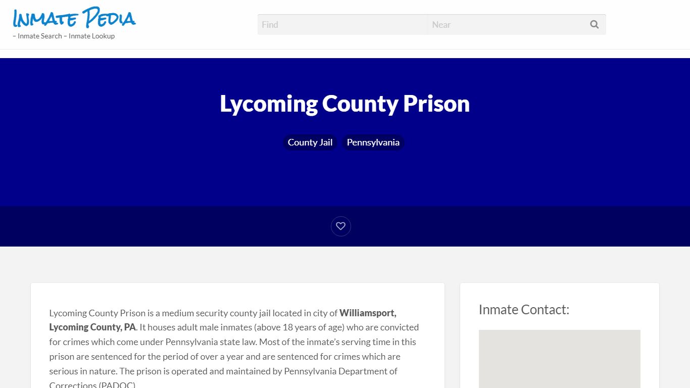 Lycoming County Prison – Inmate Pedia – Inmate Search ...