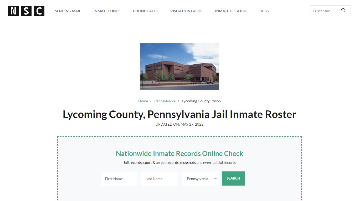 Lycoming County, Pennsylvania Jail Inmate List